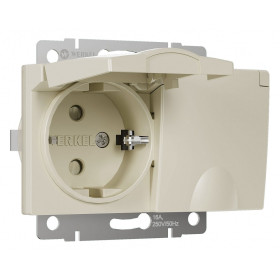 Розетка двойная влагозащищенная с заземлением и со шторками, без рамки с крышкой Werkel слоновая кость W1172203