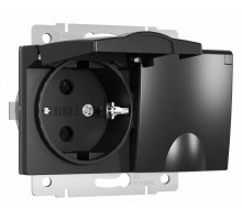 Розетка двойная влагозащищенная с заземлением и со шторками, без рамки с крышкой Werkel черный матовый W1172208