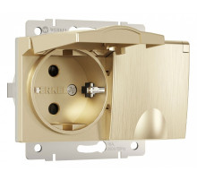 Розетка двойная влагозащищенная с заземлением и со шторками, без рамки с крышкой Werkel шампань рифленый W1172210