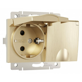 Розетка двойная влагозащищенная с заземлением и со шторками, без рамки с крышкой Werkel шампань рифленый W1172210