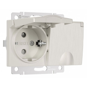 Розетка двойная влагозащищенная с заземлением и со шторками, без рамки с крышкой Werkel перламутровый рифленый W1172213