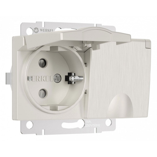 Розетка двойная влагозащищенная с заземлением и со шторками, без рамки с крышкой Werkel перламутровый рифленый W1172213