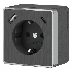 Розетка с заземлением и со шторками и USB Werkel Gallant (графит рифленый) W5071704