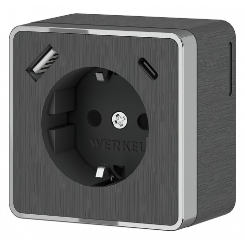 Розетка с заземлением и со шторками и USB Werkel Gallant (графит рифленый) W5071704
