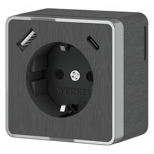Розетка с заземлением и со шторками и USB Werkel Gallant (графит рифленый) W5071704