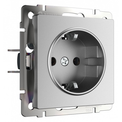 Розетка с заземлением, без рамки Werkel серебряный матовый W1171065