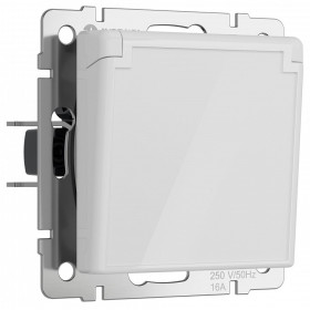 Розетка влагозащищенная с заземлением и со шторками, без рамки с крышкой Werkel белый акрил W1171241