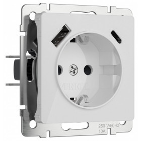 Розетка с заземлением и со шторками и 2хUSB, без рамки Werkel белый акрил W1171741
