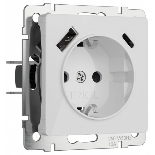 Розетка с заземлением и со шторками и 2хUSB, без рамки Werkel белый акрил W1171741