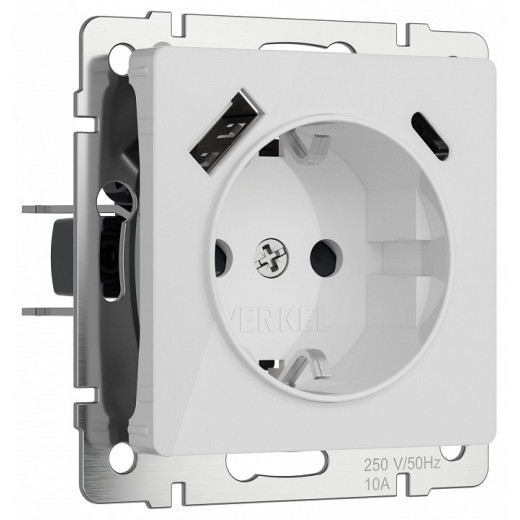 Розетка с заземлением и со шторками и 2хUSB, без рамки Werkel белый акрил W1171741