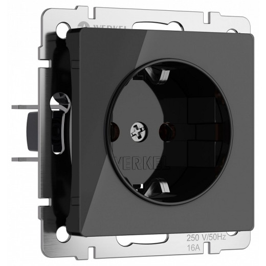 Розетка с заземлением, без рамки Werkel черный акрил W1171048