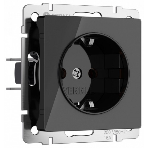 Розетка с заземлением и со шторками, без рамки Werkel черный акрил W1171148