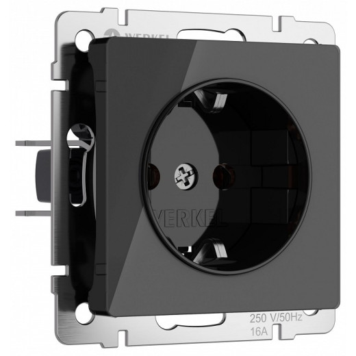 Розетка с заземлением и со шторками, без рамки Werkel черный акрил W1171148