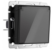 Розетка влагозащищенная с заземлением и со шторками, без рамки с крышкой Werkel черный акрил W1171248