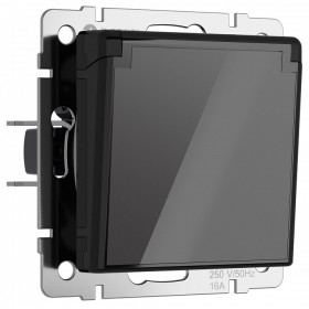 Розетка влагозащищенная с заземлением и со шторками, без рамки с крышкой Werkel черный акрил W1171248