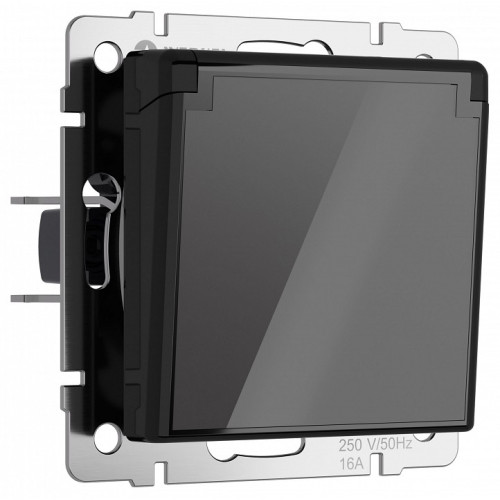 Розетка влагозащищенная с заземлением и со шторками, без рамки с крышкой Werkel черный акрил W1171248