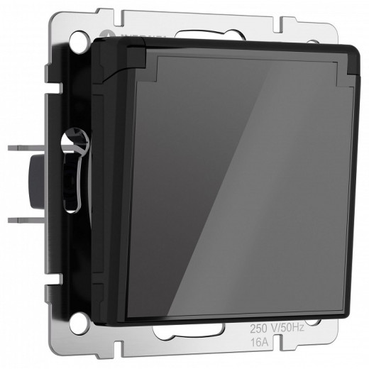 Розетка влагозащищенная с заземлением и со шторками, без рамки с крышкой Werkel черный акрил W1171248