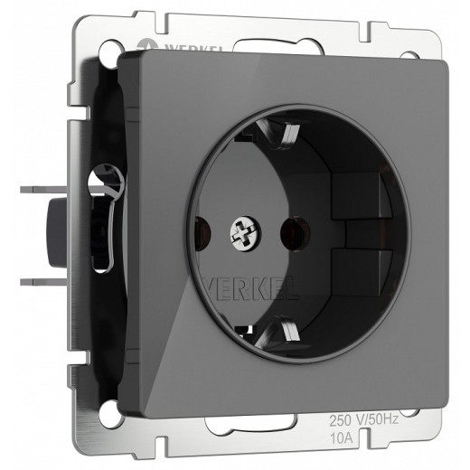 Розетка с заземлением и со шторками, без рамки Werkel графит акрил W1171144
