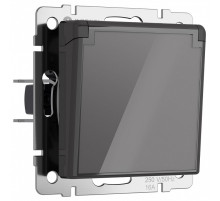 Розетка влагозащищенная с заземлением и со шторками, без рамки с крышкой Werkel графит акрил W1171244