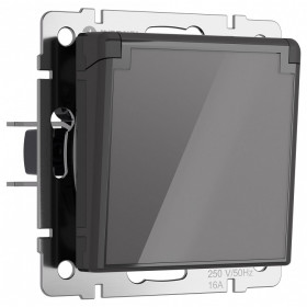 Розетка влагозащищенная с заземлением и со шторками, без рамки с крышкой Werkel графит акрил W1171244