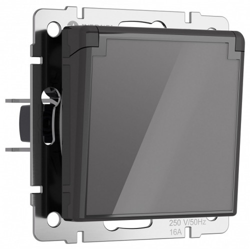Розетка влагозащищенная с заземлением и со шторками, без рамки с крышкой Werkel графит акрил W1171244