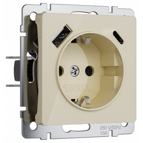 Розетка с заземлением и со шторками и 2хUSB, без рамки Werkel айвори акрил W1171743