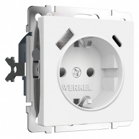 Розетка с заземлением и со шторкой и 2хUSB type A и C, без рамки Werkel белый матовый W1171761