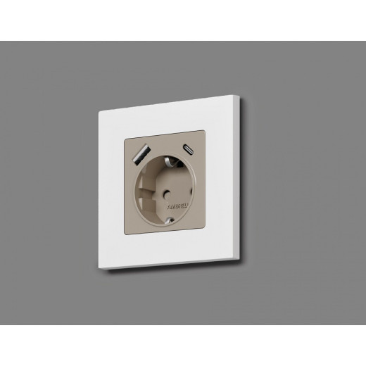 Накладка для розетки с заземлением и со шторками и 2хUSB type A и C Ambrella Volt Quant AP3700