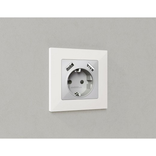 Накладка для розетки с заземлением и со шторками и 2хUSB type A Ambrella Volt Quant AP4090