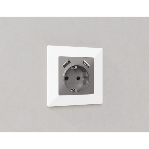 Накладка для розетки с заземлением и со шторками и 2хUSB type A Ambrella Volt Quant AP5090