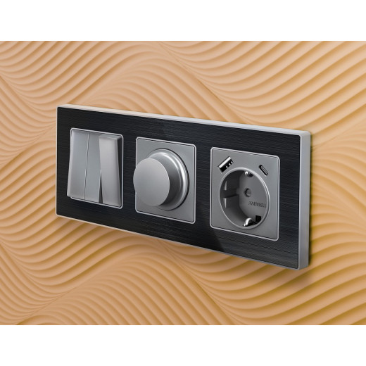 Накладка для розетки с заземлением и со шторками и 2хUSB type A и C Ambrella Volt Quant AP5100