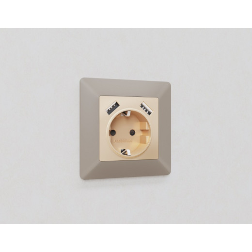 Накладка для розетки с заземлением и со шторками и 2хUSB type A Ambrella Volt Quant AP6090