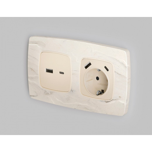 Накладка для розетки с заземлением и со шторками и 2хUSB type A и C Ambrella Volt Quant OP3100