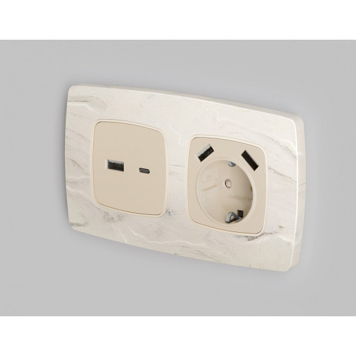 Накладка для розетки с заземлением и со шторками и 2хUSB type A Ambrella Volt Quant OP3290