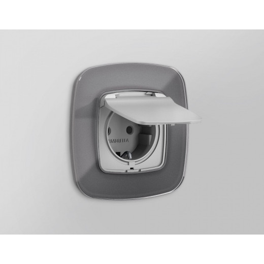 Накладка для розетки влагозащищенной с заземлением и со шторками с крышкой Ambrella Volt Quant OP4080