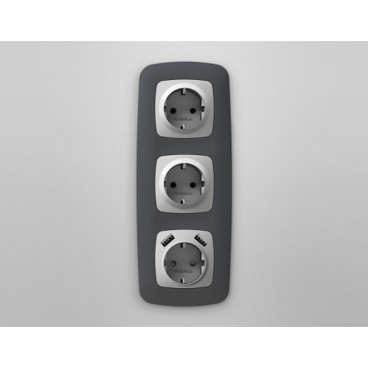 Накладка для розетки с заземлением и со шторками и 2хUSB type A Ambrella Volt Quant OP4090