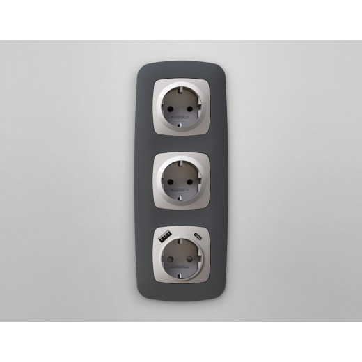 Накладка для розетки с заземлением и со шторками и 2хUSB type A и C Ambrella Volt Quant OP4100