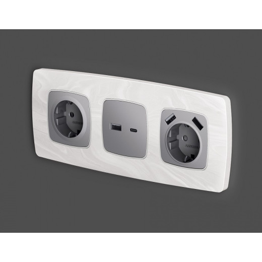 Накладка для розетки с заземлением и со шторками и 2хUSB type A Ambrella Volt Quant OP5090