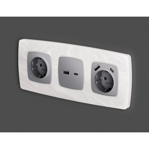 Накладка для розетки с заземлением и со шторками и 2хUSB type A и C Ambrella Volt Quant OP5100