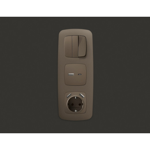 Накладка для розетки с заземлением и со шторками и 2хUSB type A и C Ambrella Volt Quant OP6400