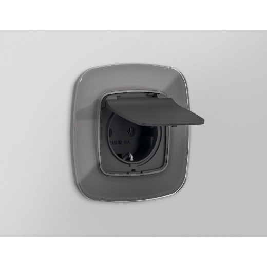 Накладка для розетки влагозащищенной с заземлением и со шторками с крышкой Ambrella Volt Quant OP9080