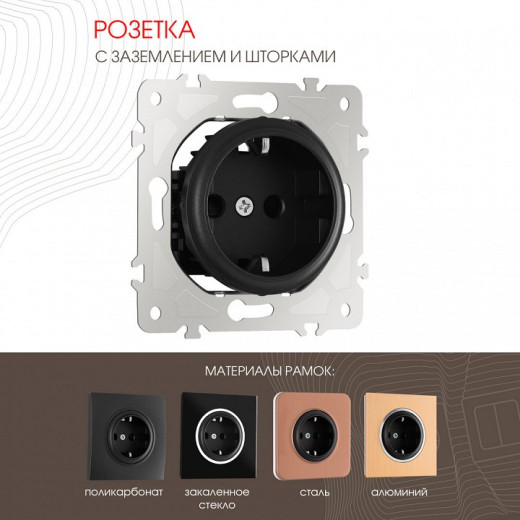 Розетка с заземлением и со шторкой, без рамки Arte Milano am-202 202.40-1.black