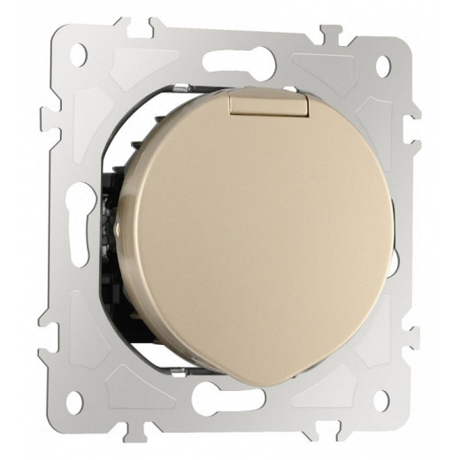 Розетка влагозащищенная с заземлением и со шторкой с крышкой Arte Milano am-202 202.41-1.shampan