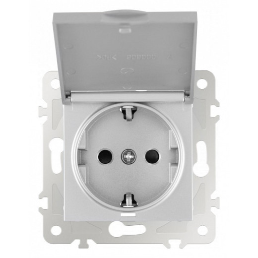 Розетка влагозащищенная с заземлением и со шторкой с крышкой Arte Milano am-203 203.41-1.silver