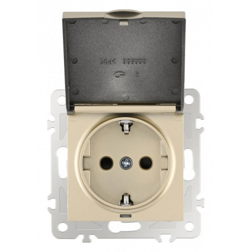 Розетка влагозащищенная с заземлением и со шторкой с крышкой Arte Milano am-206 206.41-1.shampan