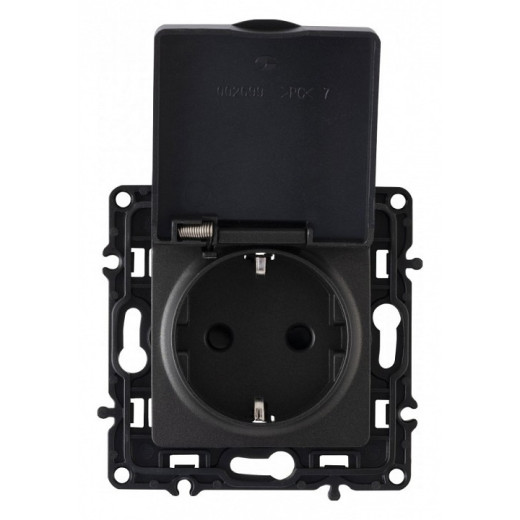 Розетка влагозащищенная с заземлением и со шторкой с крышкой Arte Milano am-217 217.41-1.black