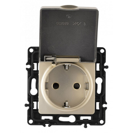 Розетка влагозащищенная с заземлением и со шторкой с крышкой Arte Milano am-217 217.41-1.shampan