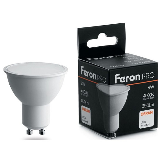 Лампа светодиодная Feron LB-1608 GU10 8Вт 4000K 38093