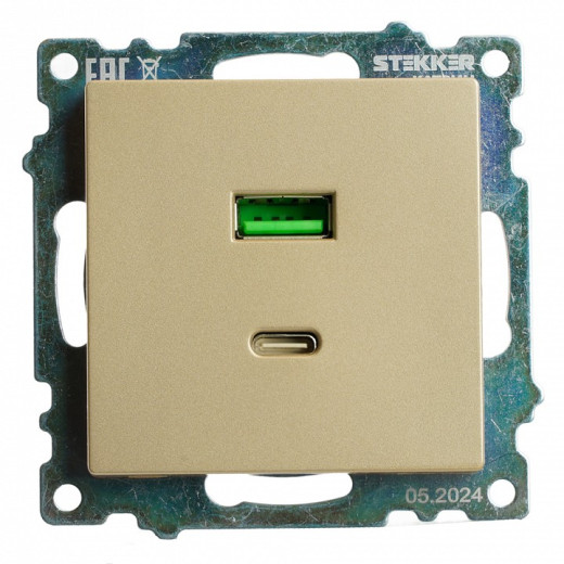 Розетка 2хUSB type A и C без рамки Stekker Катрин 50053