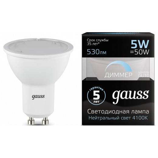 Лампа светодиодная Gauss 1015 GU10 5Вт 4100K 101506205-D